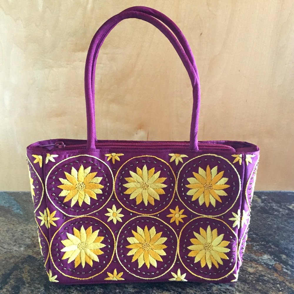 Vintage 90s Hand Beaded Sunflower Handbag Whimsigoth Cottagecore
